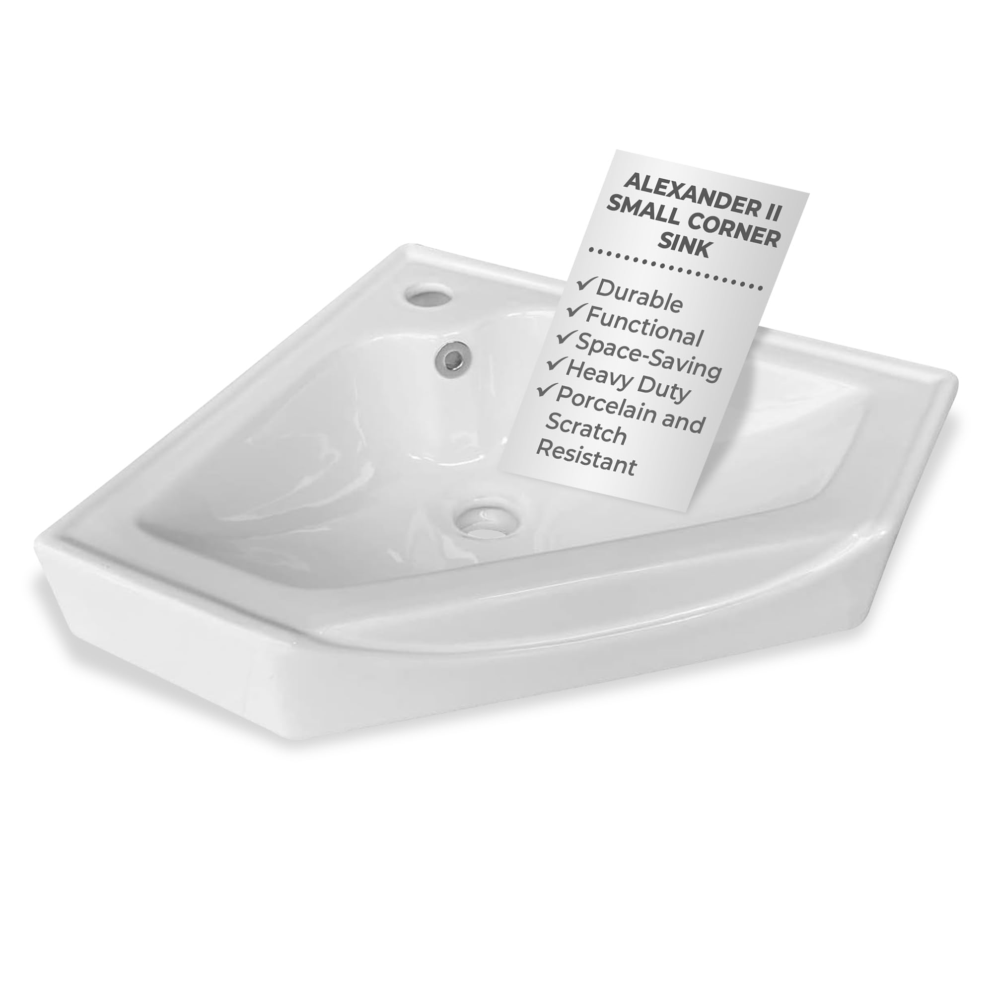 Alexander II Modern Bathroom Wall Mount Corner Sink White With